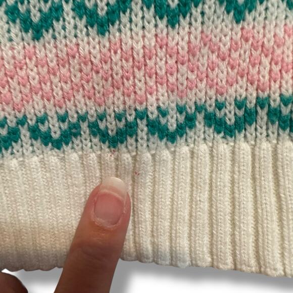 Vintage Kids Classics Fair Isle Knit Sweater Pink Green White Baby 24M - Picture 8 of 9